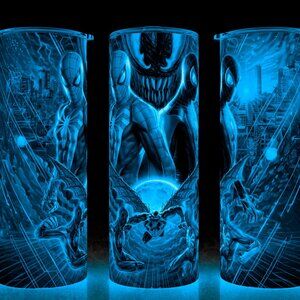 Glow in the Dark Spiderman and Venom Fighting Comic Book Heroes  Cup Mug Tumbler